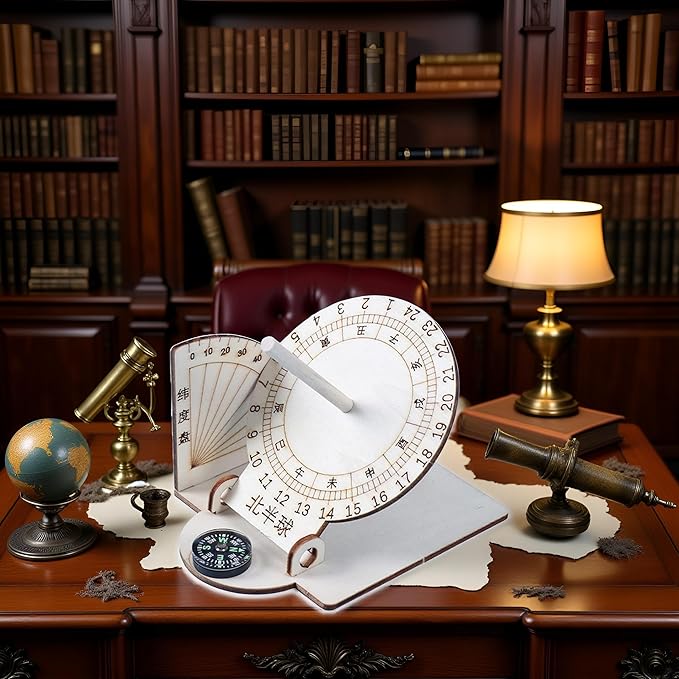 Wooden Sundial-Scientific Model Teaching Practical Wooden-Sundial Model Ancient Timers -Home Desk Decorations Clocks Specialty Clocks