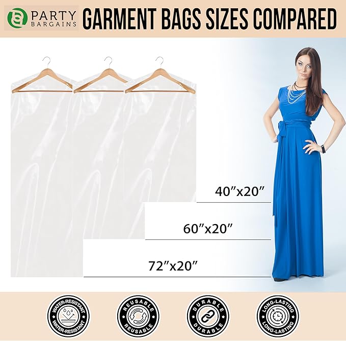 Party Bargains 40x20 Inch Clear Plastic Garment Bags, 100 Pack