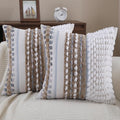 Boho Throw Pillow Covers 18x18 Set of 2 Farmhouse Decorative Couch Pillow Covers Neutral Accent Throw Pillows Covers Striped Outdoor Cushion Covers Square Textured Chenille Pillow Cases for Sofa Bed