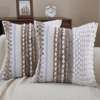 Boho Throw Pillow Covers 18x18 Set of 2 Farmhouse Decorative Couch Pillow Covers Neutral Accent Throw Pillows Covers Striped Outdoor Cushion Covers Square Textured Chenille Pillow Cases for Sofa Bed