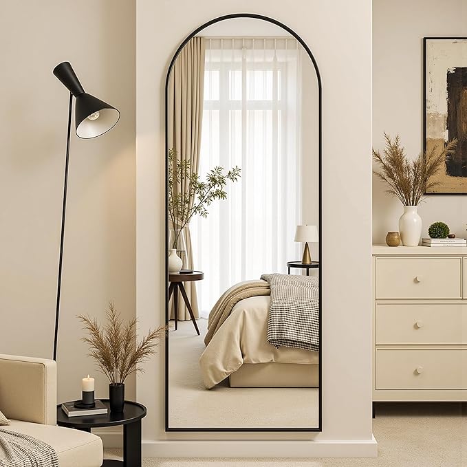 Full Length Mirror, 59"x19" Arched Full Body Mirror, Oversized Floor Mirrors, Leaning Free Standing Mirrors, Hanging Mounted Large Mirrors for Bedroom Dressing Room, Cloakroom, Black