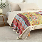 Boho Chic Sherpa Throw Blanket - Vibrant Bohemian Print & Ultra-Soft Cozy Lining, Stylish & Warm Winter Throw for Couch, Bed, or Décor