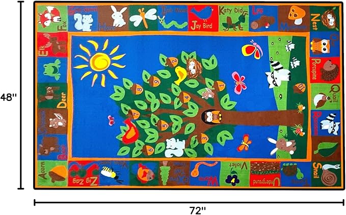 KIDCARPET.COM Forest Fun Rectangle Classroom Rug | Bordered Area Rug for Preschool Daycare Learning, 4' x 6'
