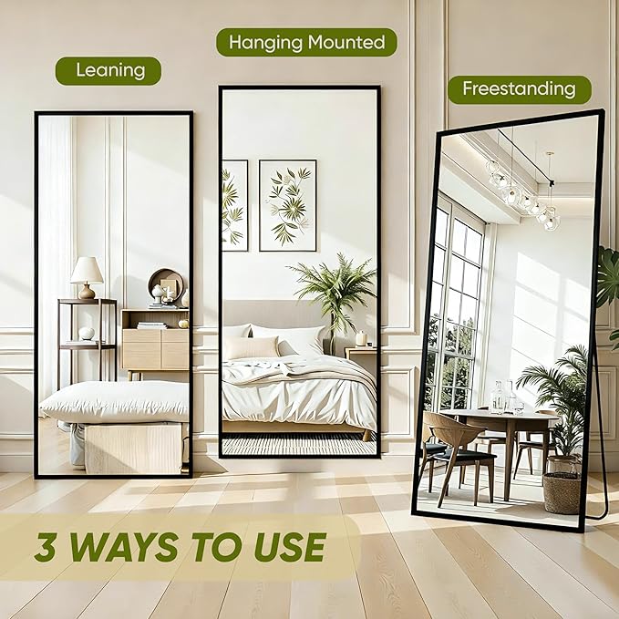 Full Length Mirror, 72"x32" Full Body Mirror, Oversized Floor Mirrors, Leaning Free Standing Mirrors, Hanging Mounted Large Mirrors for Bedroom Dressing Room, Cloakroom, Black