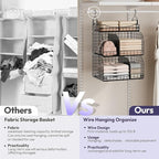 SWTYMIKI Hanging Closet Organizer Storage - 3 Tier Metal Stackable Hanging Closet Shelves with Dividers and S Hooks, Foldable Clothes Shelves for Clothes, Pants, Shoes, Coat, Hats Clutches Accessories
