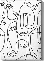 Abstract Face Pattern Wrapped Canvas Wall Art Collage of Modern Faces Continuous Line Drawing 24x36 Inch Gallery Stretched Modern Home Art Decor