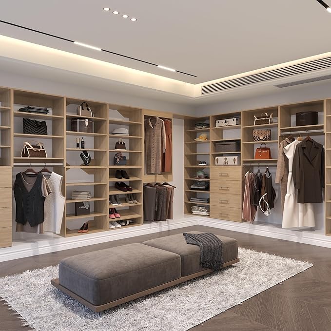 Modular Closet Organizer, 60" Wide, Hanging & Drawers, Wood Tower for Walk-In Closets, Wall-Mounted Wardrobe Organizer