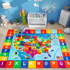 USA Map ABC Kid Rug 78.7" × 59" for Playroom Geography Educational Baby Preschool Playmat
