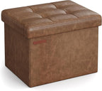 SONGMICS Small Folding Storage Ottoman, Foot Rest Stool, Cube Footrest, Synthetic Leather, 12.2 x 16.1 x 12.2 Inches, 286 lb Capacity, for Living Room, Bedroom, Dorm, Coffee Brown ULSF100K01