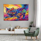 VUMIVI Colorful Cat Tapestry Pet Oil Painting Print Rainbow Colorful Abstract Art Pattern Tapestry Wall Hanging for Living Room Bedroom Dorm Classroom Aesthetic Decor W90xL60in
