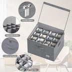 Shoe Organizer for Closet, Large Shoe Box Storage Containers with Clear Window, Space Saving Shoe Bin with Foldable Bottom Support Adjustable Dividers - Fits 16 Pairs (Grey, (19.7*15.7*13)x1)