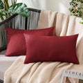MIULEE Pack of 2 Decorative Outdoor Solid Waterproof Throw Pillow Covers Christmas Faux Linen Garden Farmhouse Cushion Cases for Patio Tent Balcony Couch Sofa 20x12 Inch Wine Red