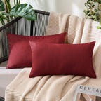 MIULEE Pack of 2 Decorative Outdoor Solid Waterproof Throw Pillow Covers Christmas Faux Linen Garden Farmhouse Cushion Cases for Patio Tent Balcony Couch Sofa 20x12 Inch Wine Red