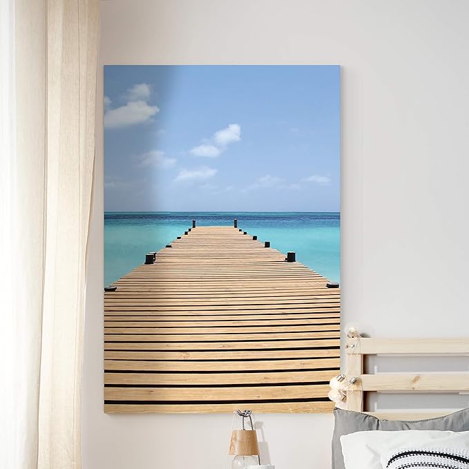 Renditions Gallery Canvas Nature Wall Art Modern Paintings & Prints Decor Sunny Endless Ocean Dock Glam Romantic Wall Hanging Artwork for Bedroom Living Room Office Kitchen - 32"x48" LT06