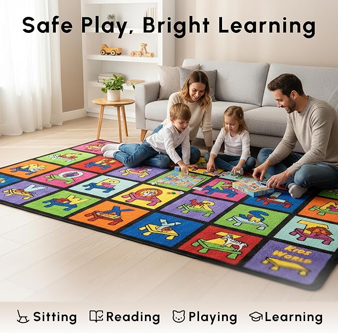 SAFECASTLE Kids Carpet My ABC Place Alphabet Rug 7'8"x10'4"– Educational ABC Learning Area Rug – Colorful Classroom Rug for Kids, Toddlers, Preschool, Nursery, Playroom, Daycare & Children’s Bedroom