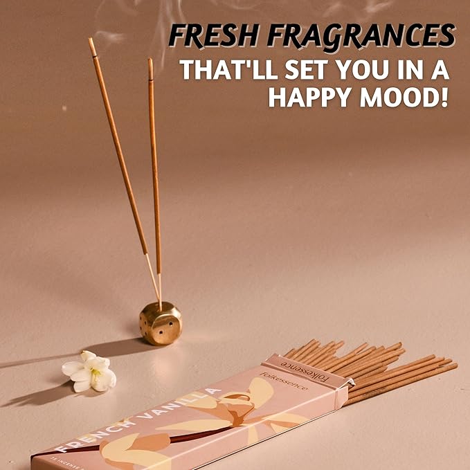 Folkulture Incense Sticks (75 Sticks) |8" French Vanilla Incense Sticks For Meditation, Aromatherapy, Valentines Day Gifts For Her | No Charcoal,Organic, Non Toxic, 45 Min, Long Burning Insence-Sticks