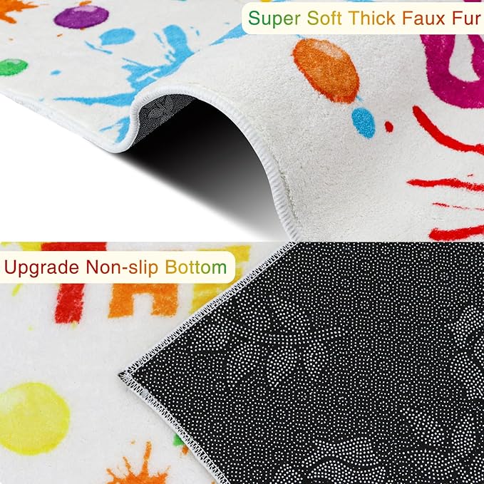 Colorful Kids Rug, Washable Handprints Area Rug for Kids Bedroom, Non-Slip Play Mat Ultra Soft Thick Indoor Plush Rug for Playroom Classroom Nursery Decor (9'2" X 6'7")