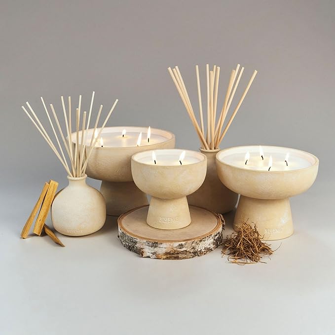 Blueme Spiritual Candle | Palo Santo & Vetiver | 2 Wick - Refillable Wellness Candle with Essential Oils, Hand Finished & Poured Soy Wax Blend Ceramic Vessel, Natural Cotton Wicks | Medium 12 oz