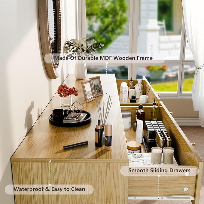 3 Drawer Dresser for Bedroom, Boho Dresser Chest with Handles for Bedroom Hallway Living Room