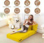 FILUXE Convertible Folding Sofa Bed-Sleeper Chair with Pillow, Modern Linen Fabric Floor Futon Couch, Foldable Mattress for Living Room/Dorm/Guest Use/Home Office/Apartment,Single Size,Yellow