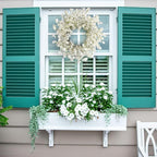 Spring Wreath for Front Door, 24 Inch White Cream Forsythia Spring Wreath Blossom Cluster Flower Farmhouse on Grapevine for Festival Celebration Front Door Wall Window Hanging Décor