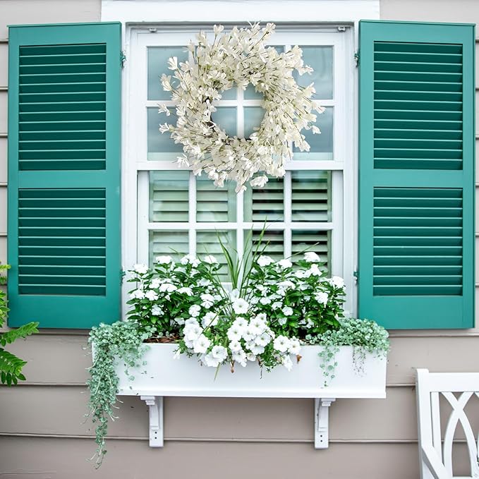 Spring Wreath for Front Door, 24 Inch White Cream Forsythia Spring Wreath Blossom Cluster Flower Farmhouse on Grapevine for Festival Celebration Front Door Wall Window Hanging Décor