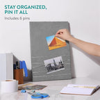 Navaris Fabric Memo Bulletin Board - 12" x 17" Velvet Memory Board for Wall to Display Photo Collages, Pictures, Notes - Includes 6 Push Pins - Gray