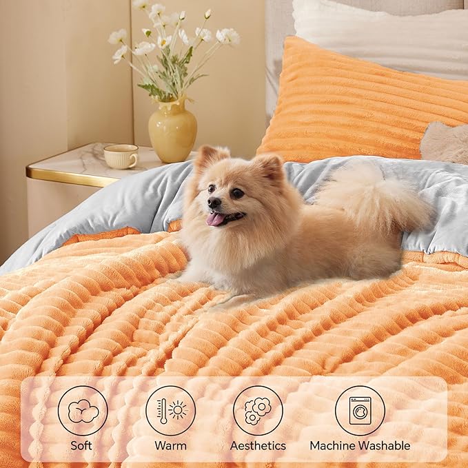 BEDELITE Fleece California King Comforter Set -Super Soft & Warm Fluffy Coral Bedding, Luxury Fuzzy Heavy Bed Set for Winter with 2 Pillow Cases