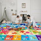 Baby Play Mat for Floor, ABC Kids Play Mat, Sea Animals Kids Rugs for Girls and Boys Playroom, Foldable Rug for Baby Toddler Infants Crawling Playing (Blue, 110.2X78.7 INCH)