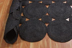 Scalloped Jute Rug, Hand Woven Runner Area Rug, 4x10 Ft Black Braided Natural Sisal Kilim Rugs for Living Room, Kitchen, Entryway, Farmhouse