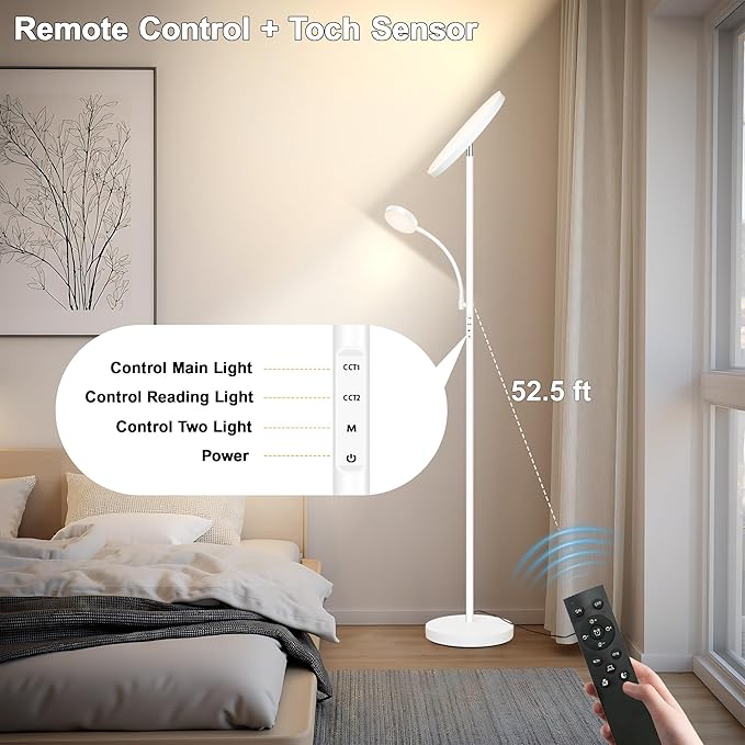 Floor Lamp,Upgraded 42W/4200LM Bright Floor Lamp,Torchiere Floor Lamps with Reading Light,Modern Dimmable Standing Lamp with Remote,Floor Lamps for Living Room,Bedroom,Office