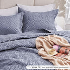 Love's cabin Quilts for Full Bed Bluish Grey Bedspreads Bedding Set - Lightweight Bedspread Comforter - Wave Pattern Bedding Coverlet for All Season - 3 Pieces (1 Quilt, 2 Pillow Shams)