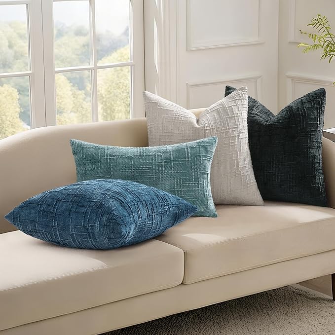 decorUhome Spring Black Chenille Euro Sham Throw Pillow Covers 22x22 Set of 2 Textured Soft Cozy Slubby Couch Pillow Covers Modern Farmhouse Boho Decorative Pillow Cases for Bed Sofa Living Room