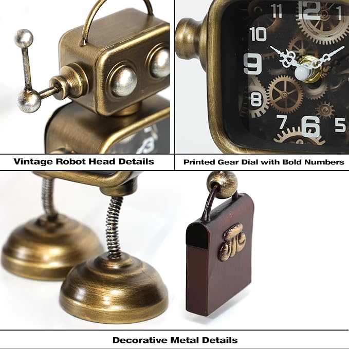 AYRELY® Industrial Steampunk Robot Table Clock,Battery Operated Handcrafted Metal Desk&Shelf Clock,Retro Mechanical Decorative Clock for Home,Living Room,Fireplace Decor