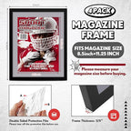 Geetery 4 Pcs Sports Magazine Frame for Wall Fits Measuring 8.5 x 11.25" Magazine Display Frame with Installed Hangers and Core Matting Plastic Comic Book Frames for Wall Hanging(Black, Grey Mat)