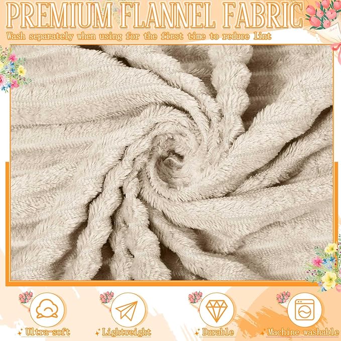 Buryeah 24 Pcs Wedding Flannel Fleece Throw Blanket Bulk with Thank You Card and Ribbon, 50 x 60 in Oeko-TEX Standard 100 Certified Blankets Outdoor Wedding, Guest Party Souvenirs (Khaki)