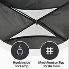 EighteenTek Bed Canopy with Lights, Sleeping Dream Full Bed Tent, Portable Cottage Drafty Room Blackout Breathable Privacy Big Indoor Tents for Girls & Boys Bedroom Decor, Black