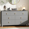 GarveeHome Fluted Dresser for Bedroom, 54 Inch Wide 7-Drawer Wood Dresser, Modern Chest of Drawers, Storage Organizer Cabinet for Living Room, Hallway, Entryway, Grey