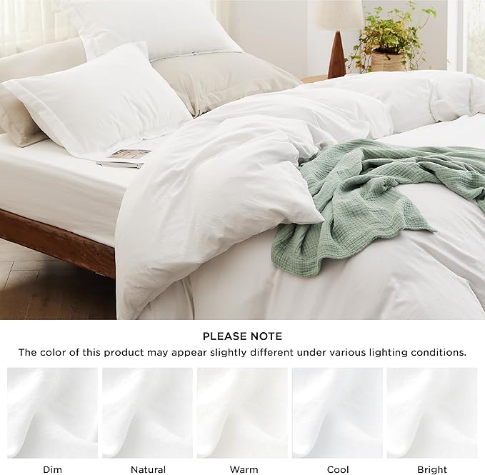 Bedsure Duvet Cover Full Size with Fitted Sheet - 4 Pieces Prewashed Cotton-Like Extra Soft Bedding Set, Includes 1 Duvet Cover 80x90 Inches with Zipper Closure, 2 Pillow Shams, 1 Fitted Sheet, White