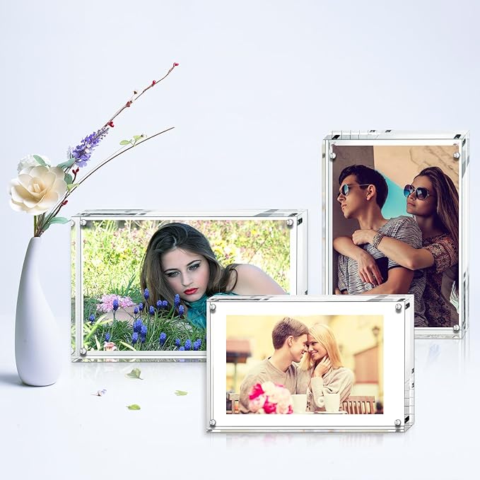 Acrylic Photo Frames 6x8'', Magnetic Acrylic Block Picture Frame, Desktop Frameless Photograph Display (2 Pack)