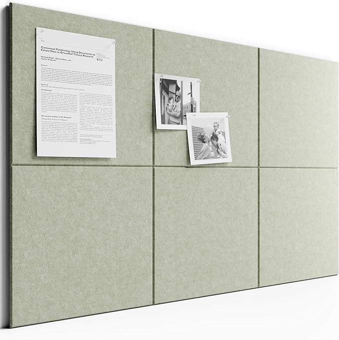 Bumusty Large Cork Board 36" x 24" Alternative - 6 Pack Felt Wall Tiles with 40 Safe Removable Adhesive Tabs, 30 Pushpins, Cork Boards for Walls Pin Board Bulletin Board Office Decor (Sage)