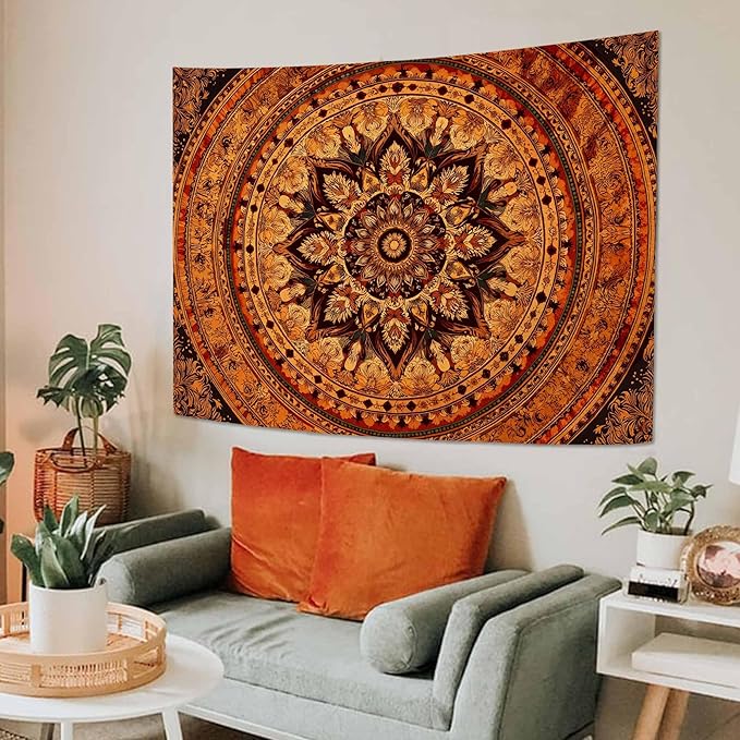 Lifeel Orange Mandala Tapestry, Bohemian Medallion Hippie Decor Home Tapestries for Bedroom Living Room, 36x48 inches