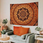 Lifeel Orange Mandala Tapestry, Bohemian Medallion Hippie Decor Home Tapestries for Bedroom Living Room, 60x80 inches