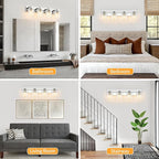 4 Light Modern Bathroom Light Fixtures Over Mirror, Chrome Vanity Lights for Bathroom Wall Sconces with Clear Glass Shades, E26 Socket (Bulbs Not Included)