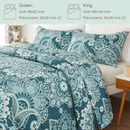 Whale Flotilla Reversible Printed Quilt King Size, Extra Soft Boho Paisley Floral Bedspreads for Bed Lightweight King Quilt Bedding Set Coverlets with 2 Pillow Shams for All Seasons, Turquoise