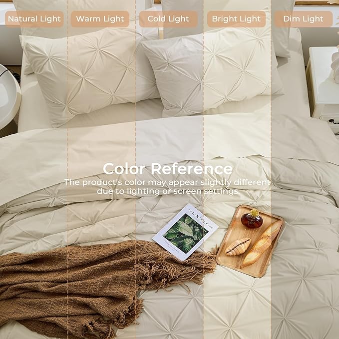 Sasttie Queen Comforter Set, 7-Piece Bed in a Bag, Pintuck Bedding Sets for All Season, Includes Comforter, Flat Sheet, Fitted Sheet, Pillowcases and Pillowshams, Linen