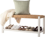 Alaterre Furniture Bench with Handcrafted Woven Rope Seat - Newport Collection 40-Inch Wood Bench with Storage Shelf for Entryway or Bedroom - Indoor Furniture (White)