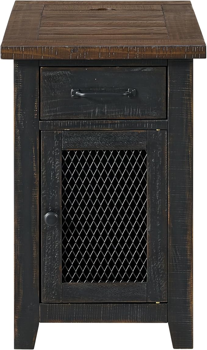 Martin Svensson Home Solid Wood Black and Brown Rustic Chairside End Table with Power and Storage