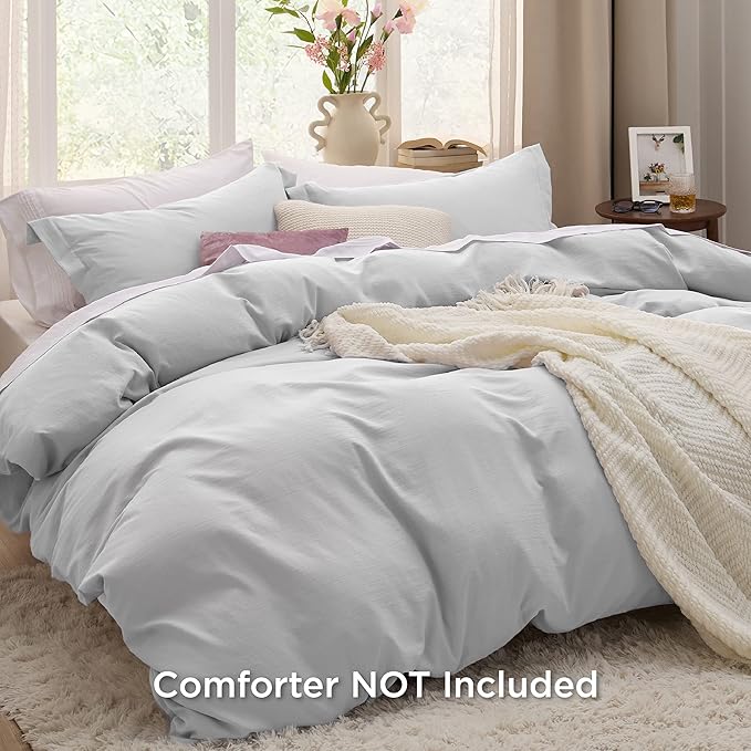 Bedsure Light Grey Duvet Cover Full Size - 3 Pieces Prewashed Extra Soft Cotton-Like Polyester Bedding Set, Includes 1 Duvet Cover 80x90 Inches with Zipper Closure & 2 Pillow Shams, No Comforter