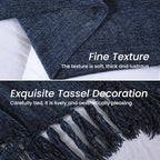 Navy Chenille Throw Blanket for Couch Bed，Soft Cozy Throw Blanket with Handmade Fringe, Decorative Blanket for Sofa Chair Living Room for Gift,Navy 60" x 80"
